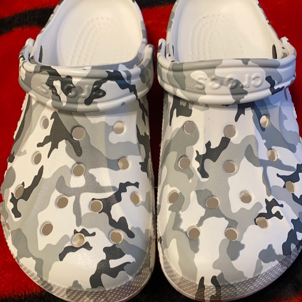 Grey camo crocs